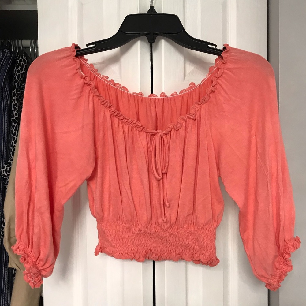 Coral Off The Shoulder Long Sleeve